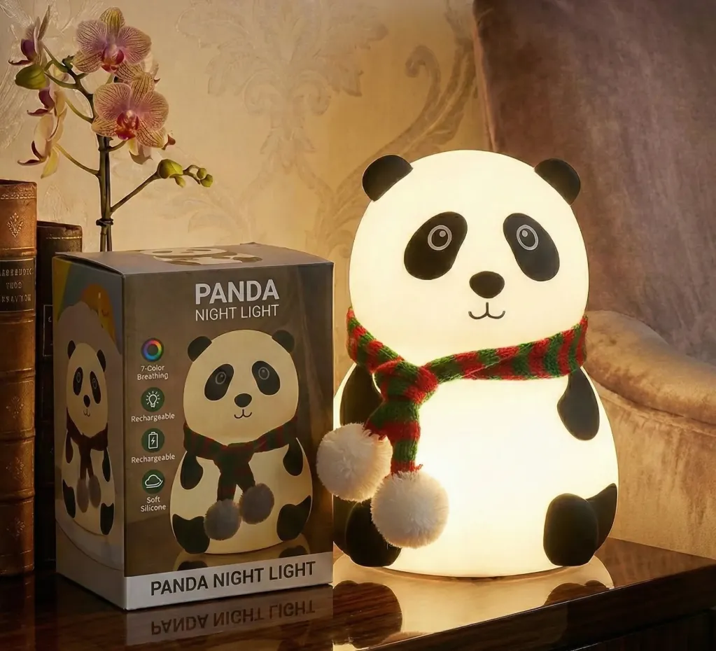 Cute Panda Silicone Night Light for Kids & Bedroom | Rechargeable Touch Sensor LED Lamp with 7 Color Changing Modes | Birthday Gift for Girls, Boys & Babies (Soft Squishy)