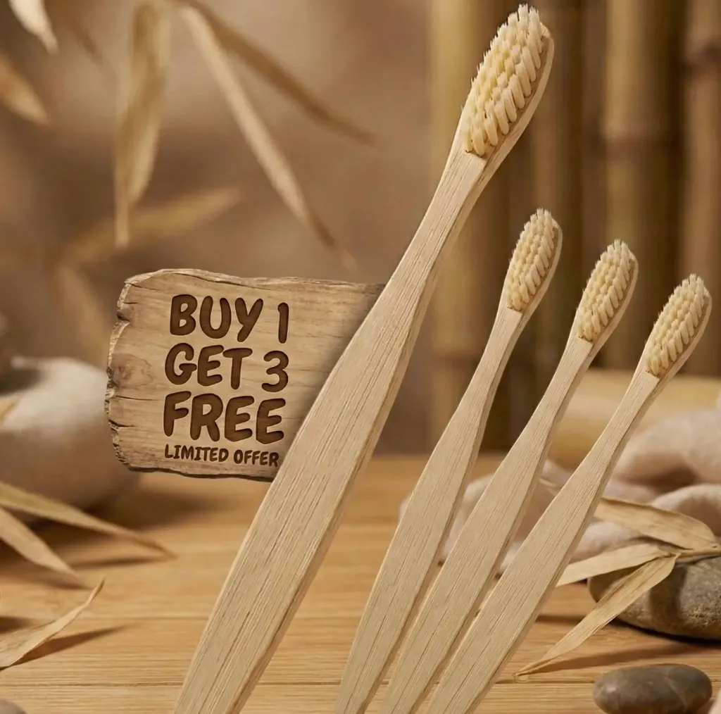 Super Saver Combo: 4 Premium Bamboo Toothbrushes (Buy 1 Get 3 Free Offer)